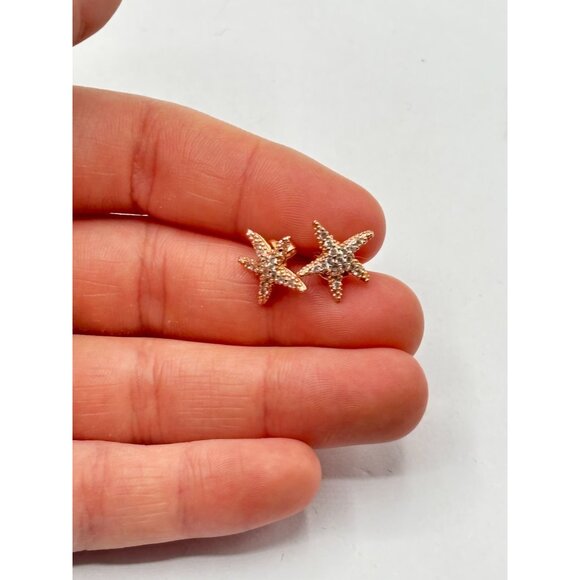 Starfish Stud Earrings 925 Sterling Silver Rose Gold Plated With CZ - Picture 5 of 7